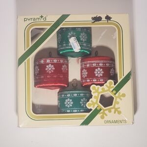 Vintage Rauch Ind. Satin Sheen Christmas Ornaments - 4, Red and Green